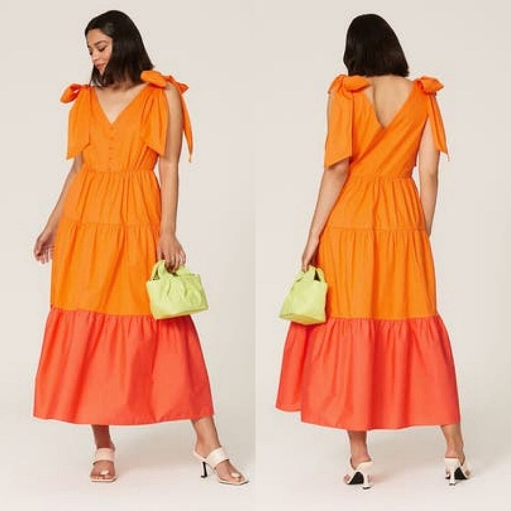 Color Me Courtney Louise Maxi in Orange Colorblock, Sz 10
